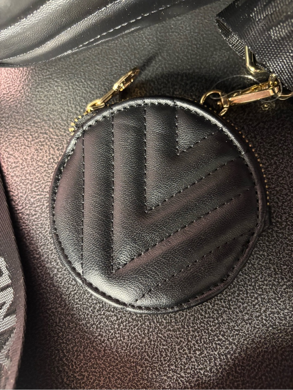 Valentino Orlandi Black Quilted Crossbody with Gold V Emblem and Logo Strap - Picture 3 of 4